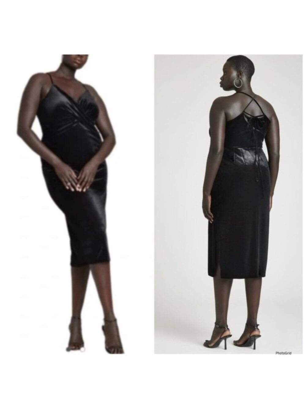 ELOQUII  Black Velvet v neck Plus Size Midi Dress Size 16 New